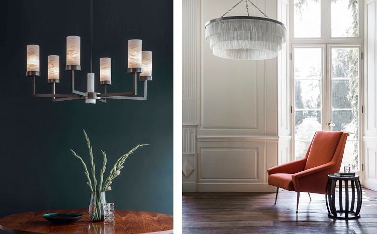Tigermoth Lighting | Left: Compass Chandelier Right: Silver Chain Chandelier